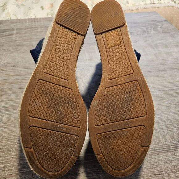 Tory Burch Freida Canvas Leather Blue Platform Espadrille Sandals Women’s Size 9 - Picture 5 of 5
